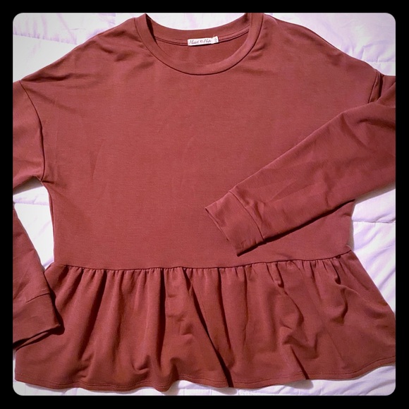 Tops - Crop Top Mauve Ruffle Long Sleeve